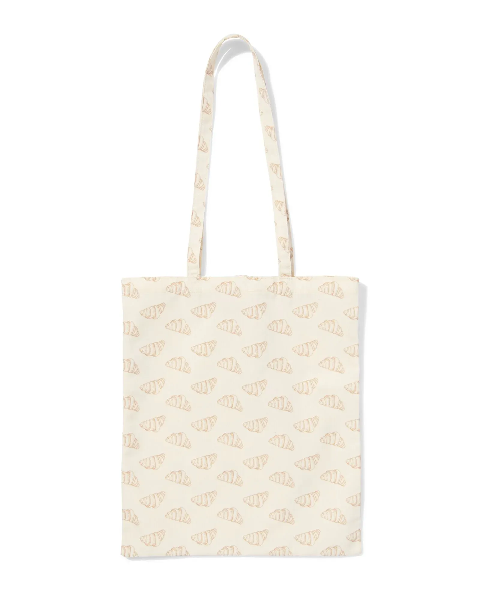 Crèmekleurig canvas tasje van HEMA met croissantprint en lange hengsels